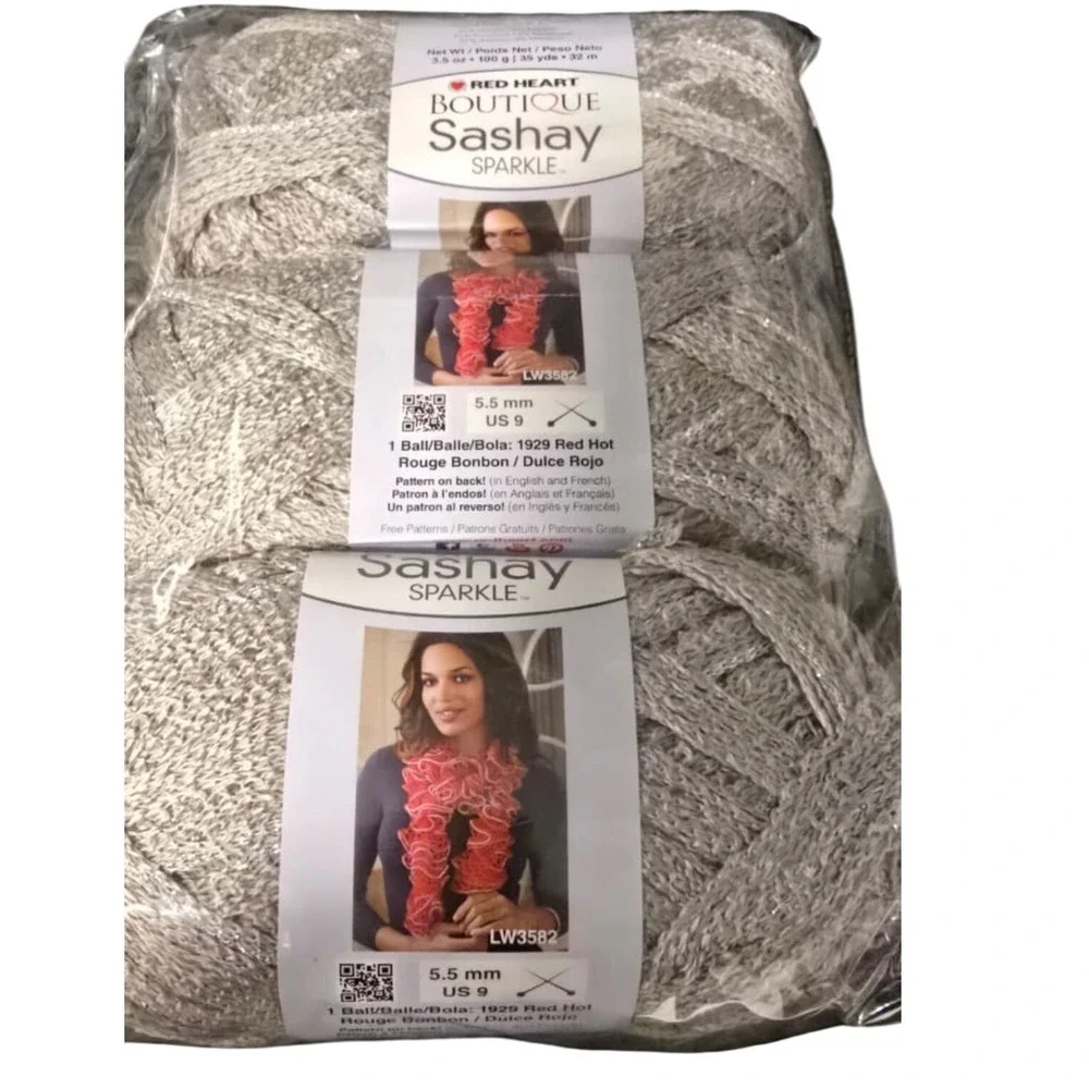3 Red Heart Boutique Sashay Sparkle Yarn Bundle, Silver, Knitting Crochet‎ Craft